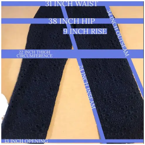 J.Crew  BLUE COTTON EYELET CROPPED LEG "CAFE CAPRI" PANTS (6)