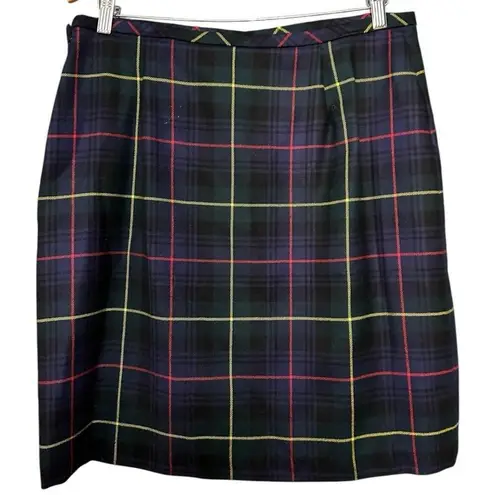 J. McLaughlin Womens Size 14 Green Tartan Plaid Wool Zip Up Front Straight Skirt