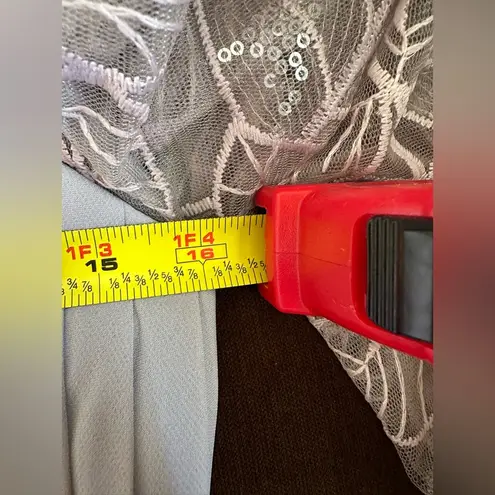 JJ's House JJ’s House Silver Cascading Chiffon Ruffle Lace Sequin Cocktail Dress Sz. 6 New!