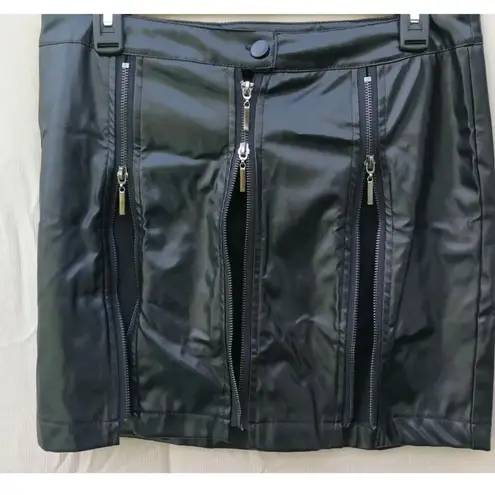 Women's Sexy High Waist PU Leather Hip Mini Skirt W zipper slits black size L Size L