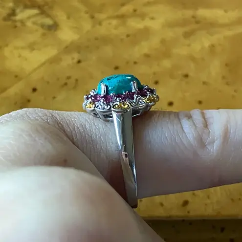 Chrysocolla Orissa Garnet Halo Ring Size 5.25 Silver