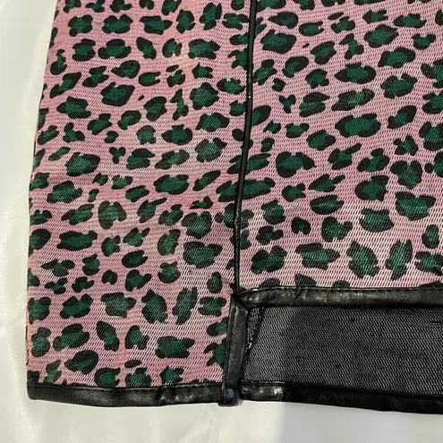 English Rose New Leopard Faux Leather Step Hem Mini Skirt Trixie Pink Black