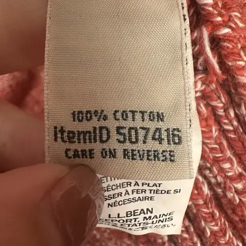 LL Bean Womens Cotton Ragg Sweater Funnelneck Pullover Size Large Red Marled