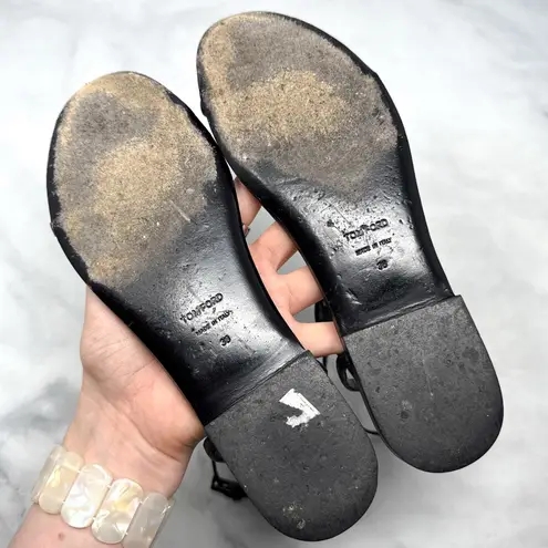 Tom Ford Lock T Strap Strappy Gladiator Flat Sandal Leather Edgy Grunge Black 38