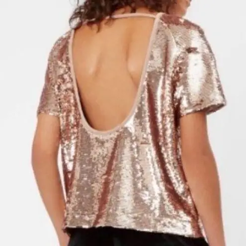 Sweaty Betty  Gold Sequin Open Back Short Sleeve Top Size XS