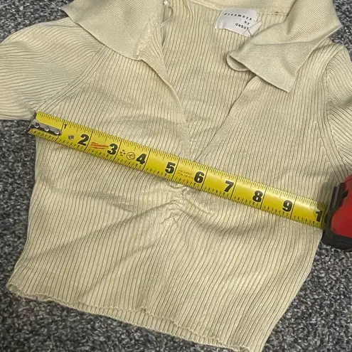 Dreamers By Debut Yellow Collared ribbed Long Sleeve Cropped v neck Sweater S