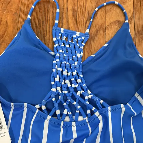 Raisin's Shore Thing Macrame-Back Tankini Swim Top White Blue Juniors M NWT