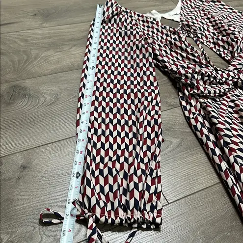 Mulla High Low Ruffle Cut Out Maxi Dress Red Black Geometric Size Medium