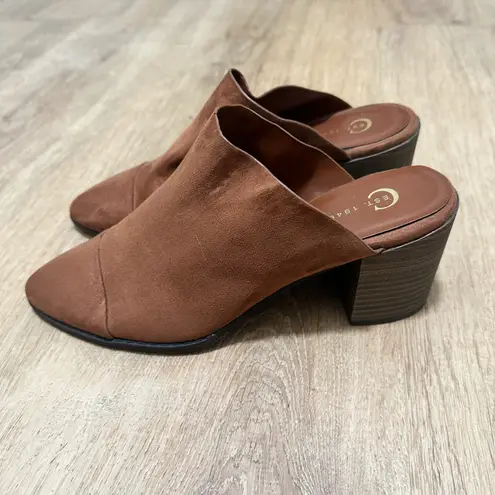C EST 1946 | Women's Brown Suede Pointed Toe Block Heel Mules Shoes, Size 7
