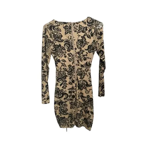 Windsor Dress Womens Small Floral Bodycon VNeck Ruched LongSleeve Romantic Chic Black