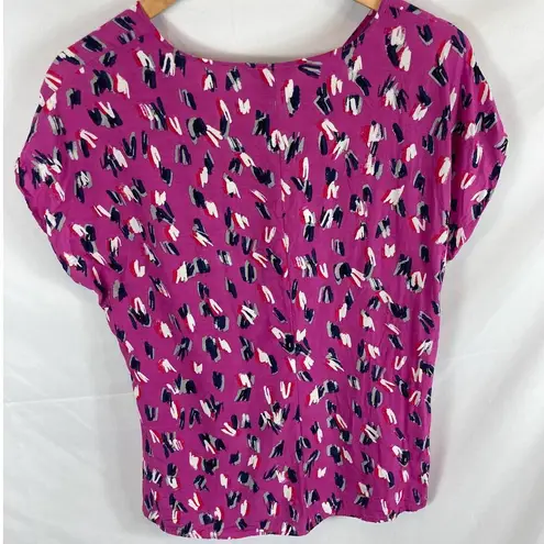 Nic+Zoe Cool Cat Printed V Neck Short Sleeve Blouse Size Large