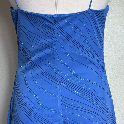 Vintage Y2K My Michelle Blue Glitter Ruched Spaghetti Strap Dress USA L Size L