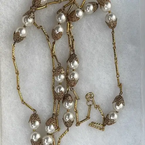 The Bar Vintage faux glass Pearls and chain 48” necklace