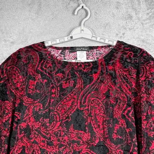 Slinky Brand Caftan Top Small Red Black Velvet Paisley Tunic Poncho Bohemian