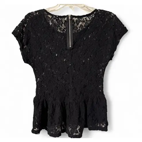 Ransom Black Sheer Floral Burnout Peplum Top