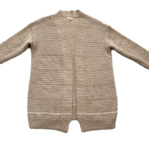 Debut Cardigan Sweater Taupe Cream Stripe Open Front Eyelash Soft Sweater Small