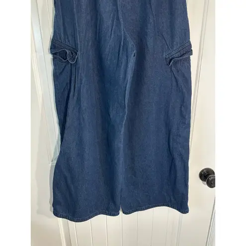 Circus NY Denim Wide Leg Baggy Cargo Pants Elastic Waist Dark Wash Size S Blue