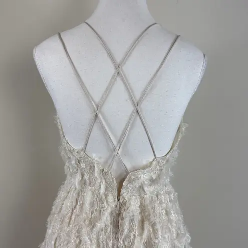J. ING Cream Lace Shag Strappy Open Back MIDI Dress Size Medium