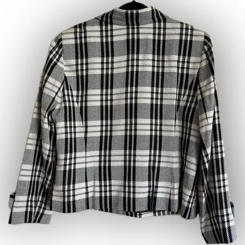 Vintage 90’s R.Q.T. Button Front Jacket Black & White Plaid Lined Collar Size 18