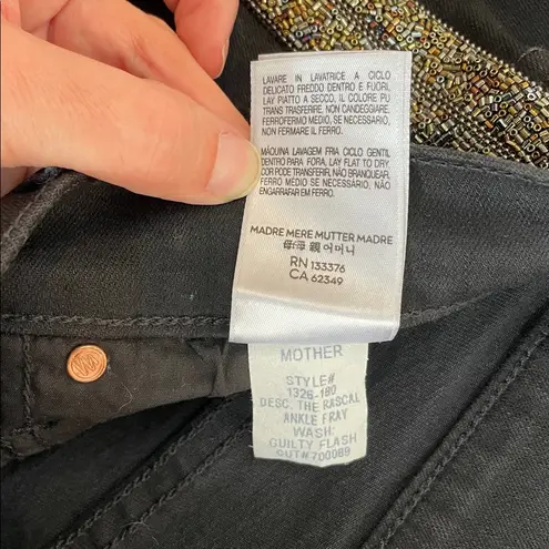 MOTHER The Rascal Ankle Fray in Guilty Flash Beaded Stripe Jeans Size 31 Black