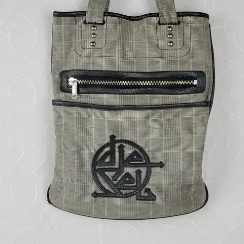 Diesel Women's Tote Gray OS Plaid Check Leather Trim Double Strap Shoulder Bag