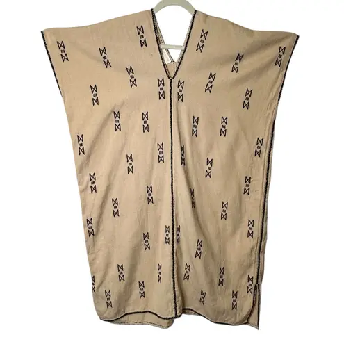 Kukul Boutik Merida Mexico Tan Kaftan Black Embroidery Artisan Artsy Aztec O/S Size undefined