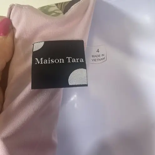 Maison Tara Floral Maxi Dress Sz 4 Pink Orange Chiffon Ruffle Wrap Style