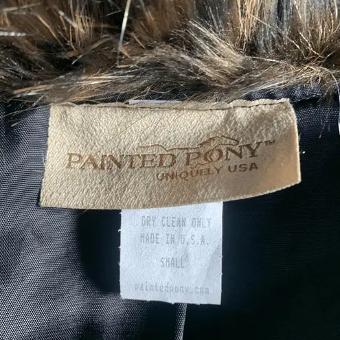 Vintage 90s Faux Fur Vest Brown Black Textured Feathers Small Boho Hippie