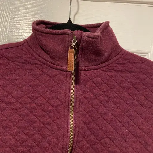 L.L. Bean Size XS Burgundy Quilted Mock Neck Quarter Zip Sweatshirt Leather Pull Red