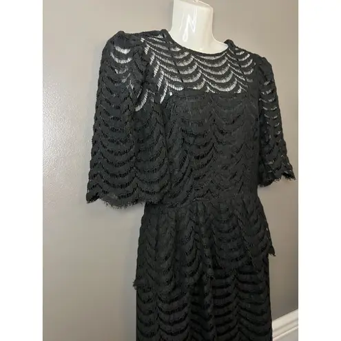 Vintage Kappi Dress Womens Small Black Lace Peplum Midi Cocktail Made USA 80s