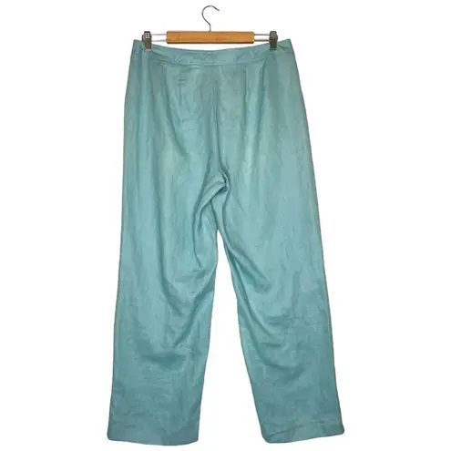 Liz Claiborne  Pants Womens 14 Linen Audra Wide Leg Beach Lagenlook Mint Blue