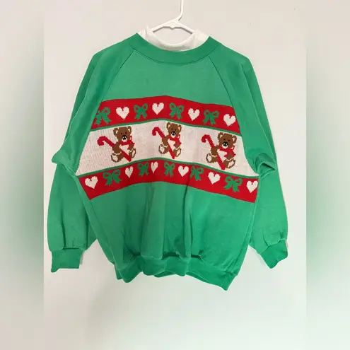 VTG BEST BETS Christmas Sweater Sweatshirt Teddy Bear Design Funky Multi Color M Green Size M