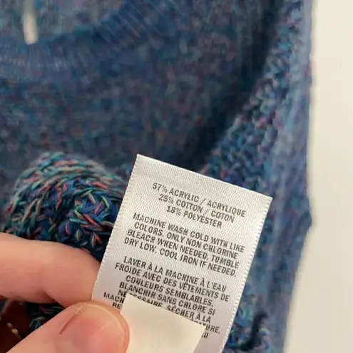 EXPRESS  Cable Knit Split Back Pullover Sweater Blue Pink Green Twist Slouchy Fit