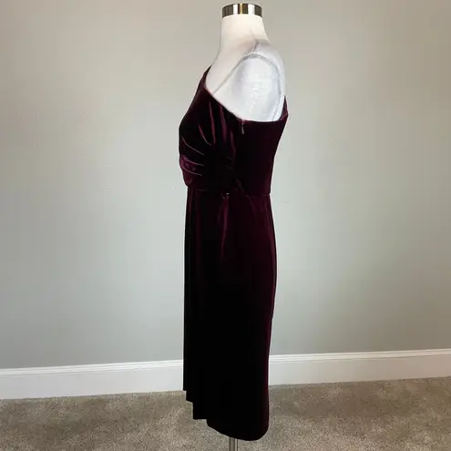 Alex Evenings Velvet One Shoulder Cocktail Dress Size 4 Wine Red Long Sleeve