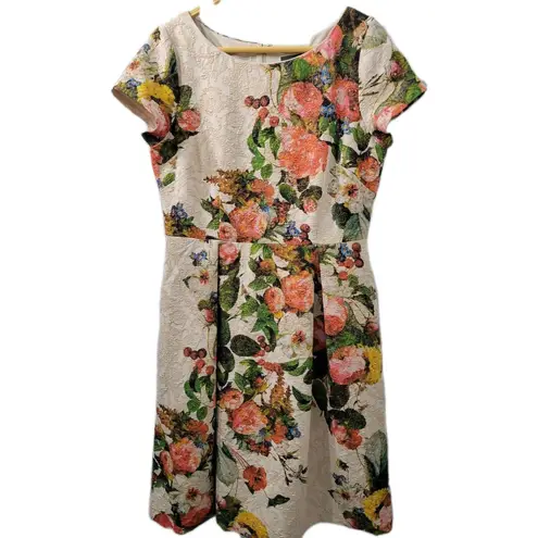 Adrianna Papell Floral Brocade Matelasse Dress Size 12 Orange