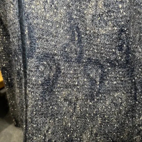 Eileen Fisher Mohair Wool Blend Open Front Leather Trim Sweater Jacket XS