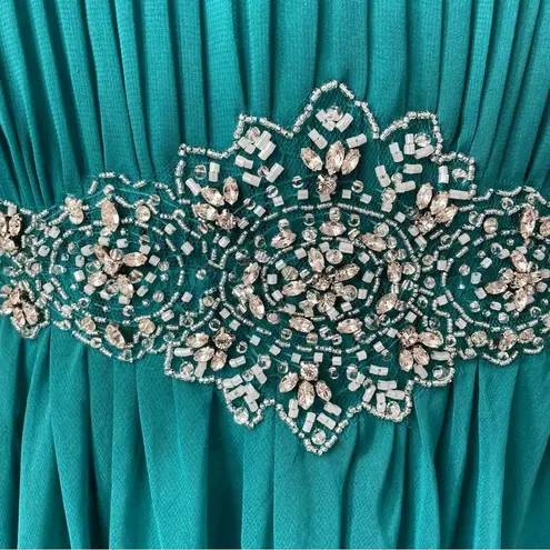 Johnny Emerald Green Chiffon Overlay Sleeveless Dress Rhinestone Waist 2X 3X 4X