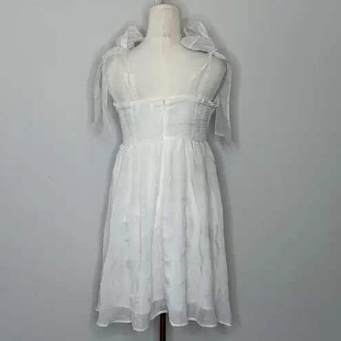Day + Moon White Babydoll Tiered Bow Tied Straps Mini Dress Womens Medium