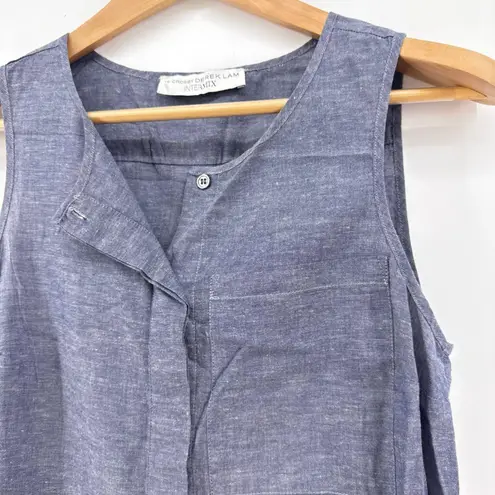 Intermix Derek Lam 10 Crosby Large Blue Sleeveless Top Shirt Cotton Linen Casual
