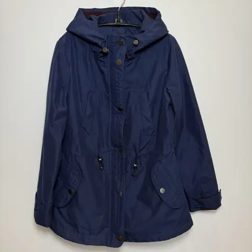 Giacca Navy Blue Hooded Anorak Jacket Quilted Lining Women's Size Small