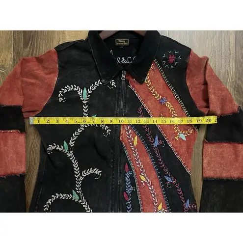 Rising International Size Large Patchwork Embroidered Boho Art Jacket Black