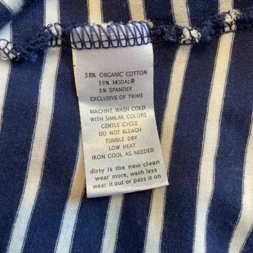 Toad & Co Muse Dress S Midi Stripe Navy Blue White Scrunch Ruche Tie Side V-Neck