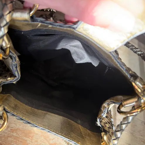 Vintage Warren Reed Gold Silver Handbag Basket Weave Crossbody Metallic Boho