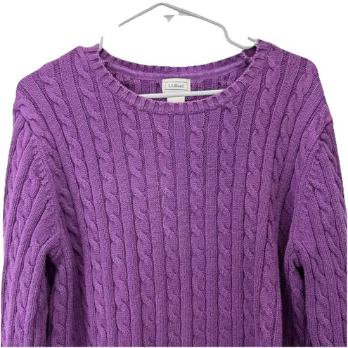 LL Bean Purple Pullover Cable Knit Crew Neck Long Sleeve Cotton Sweater Size XL