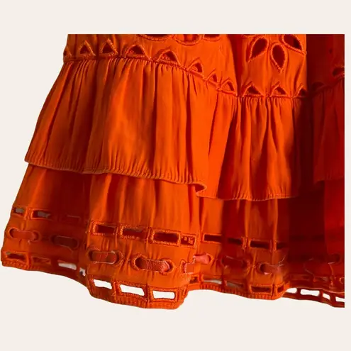 Ramy Brook Brit Crepe Orange Ruffled Eyelet Mini Skirt Size M