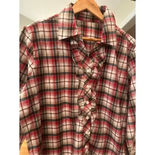 Long Sleeve Plaid Button‎ Up Shirt Size Large Red