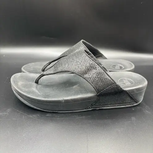 FitFlop  Womens Lulu Glitter Toe Post Strap Leather Sandals Flip Black‎ Size 10