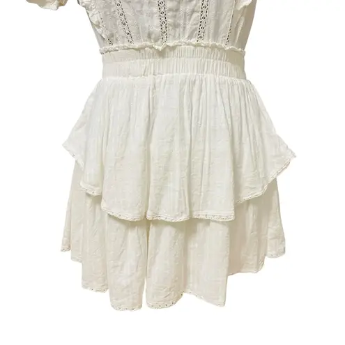 The Post White Ruffle Lace Trim Mini Dress Women’s Small Cotton Rayon