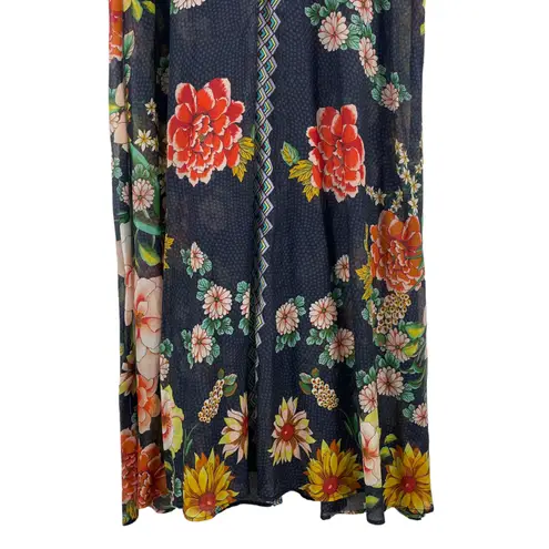 Johnny Was Mia Floral Border Long Dress Silk Blend Semi Sheer Size XS