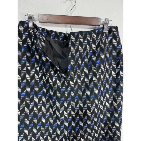 Kasper Textured Chevron Pencil Skirt Black Blue White Geometric Print Women's 6
